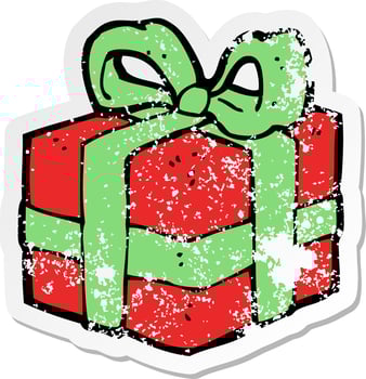 retro distressed sticker of a cartoon christmas present vector