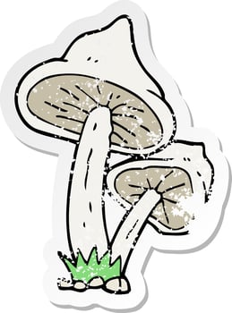 retro distressed sticker of a cartoon mushroom vector