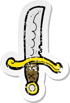 retro distressed sticker of a cartoon sword vector