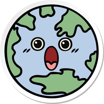 sticker of a cute cartoon planet earth vector
