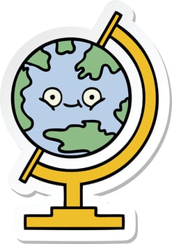 sticker of a cute cartoon globe of the world vector