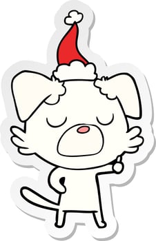 sticker cartoon of a dog wearing santa hat vector
