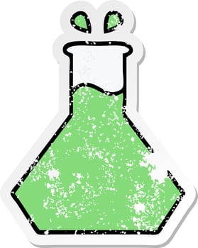 distressed sticker of a cute cartoon science experiment vector