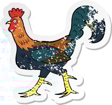 retro distressed sticker of a cartoon cockerel vector