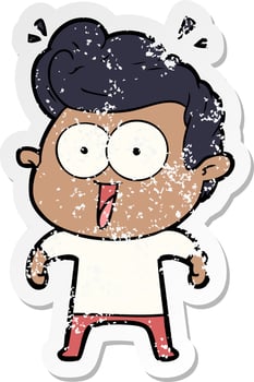 distressed sticker of a cartoon excited man vector