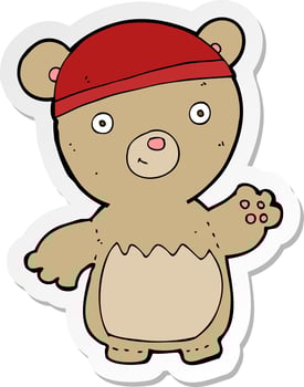 sticker of a cartoon teddy bear wearing hat vector