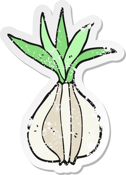 distressed sticker of a cartoon onion vector