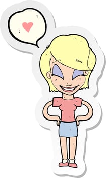 sticker of a cartoon woman in love vector
