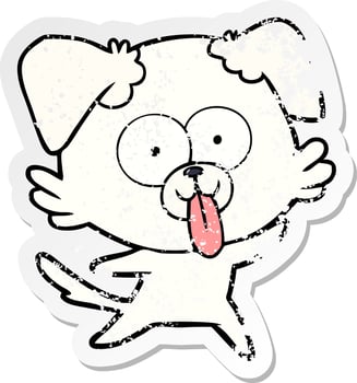 distressed sticker of a cartoon dog with tongue sticking out vector
