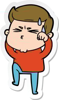 sticker of a cartoon man sweating vector