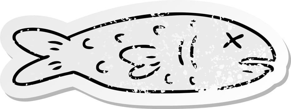 distressed sticker cartoon doodle of a dead fish vector