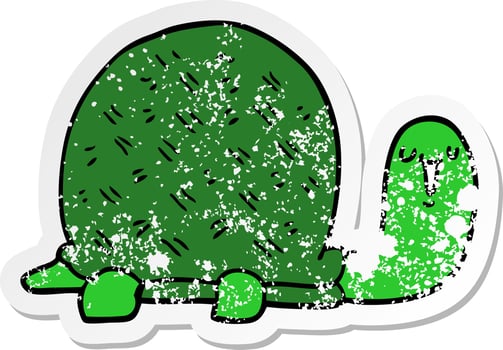 distressed sticker of a cute cartoon turtle vector