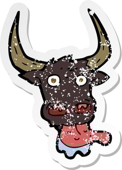retro distressed sticker of a cartoon cow face vector