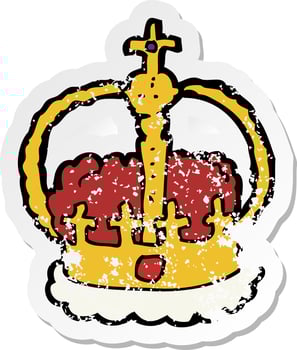 retro distressed sticker of a cartoon crown vector