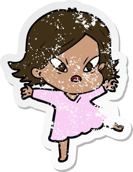 distressed sticker of a cartoon stressed woman vector