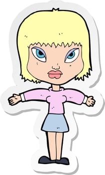 sticker of a cartoon woman with outstretched arms vector