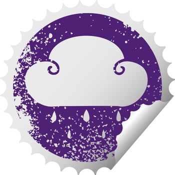 quirky distressed circular peeling sticker symbol rain cloud vector