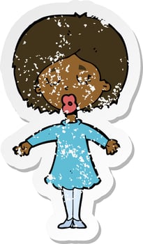 retro distressed sticker of a cartoon woman in dress vector