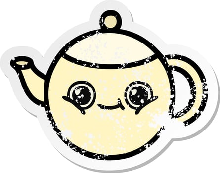 distressed sticker of a cute cartoon tea pot vector