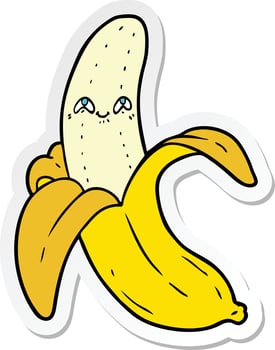 sticker of a cartoon crazy happy banana vector