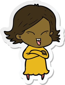 sticker of a happy cartoon girl vector