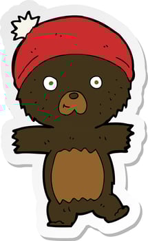 sticker of a cartoon cute black bear vector