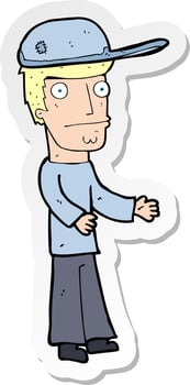 sticker of a cartoon worried man wearing hat vector