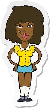 sticker of a cartoon woman been in fight vector