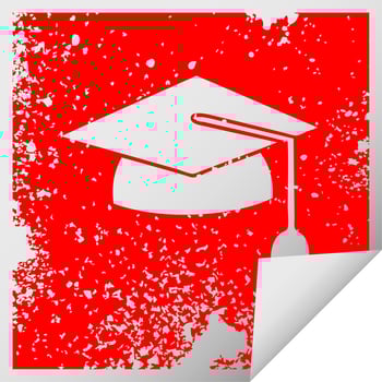 distressed square peeling sticker symbol graduation cap vector
