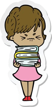 sticker of a cartoon frustrated woman vector