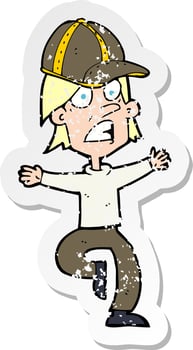 retro distressed sticker of a cartoon scout vector