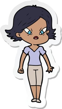 sticker of a cartoon stressed woman vector