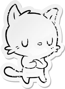 distressed sticker of a cartoon cat vector