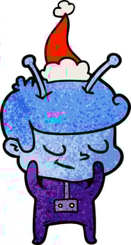 shy textured cartoon of a spaceman wearing santa hat vector