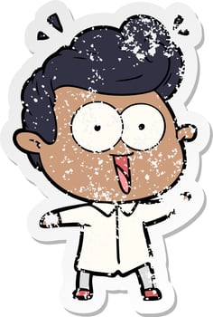 distressed sticker of a cartoon excited man vector
