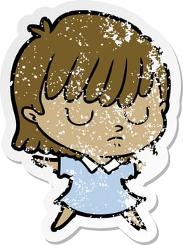 distressed sticker of a cartoon woman vector