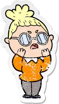 distressed sticker of a cartoon annoyed woman vector