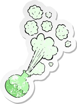 retro distressed sticker of a cartoon chemical reaction vector