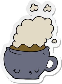 sticker of a cute cartoon coffee cup vector