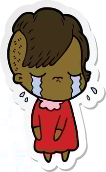 sticker of a cartoon crying girl vector
