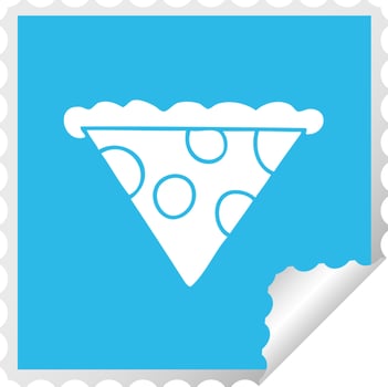 quirky square peeling sticker cartoon slice of pizza vector