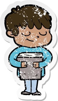 distressed sticker of a cartoon happy boy vector