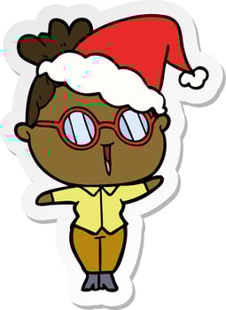 sticker cartoon of a woman wearing spectacles wearing santa hat vector