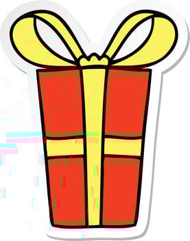 sticker of a quirky hand drawn cartoon present vector