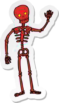 sticker of a cartoon waving skeleton vector