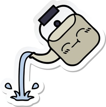sticker of a cute cartoon pouring kettle vector
