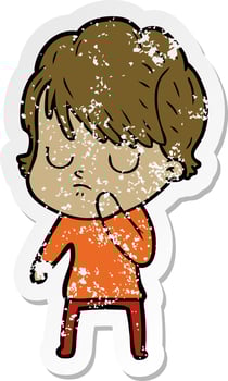 distressed sticker of a cartoon woman vector