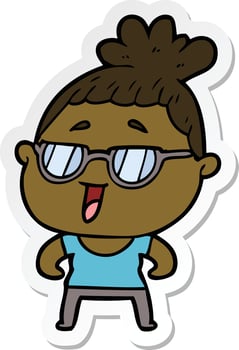 sticker of a cartoon happy woman wearing spectacles vector