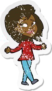 retro distressed sticker of a stress free woman cartoon vector