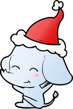 cute gradient cartoon of a elephant wearing santa hat vector